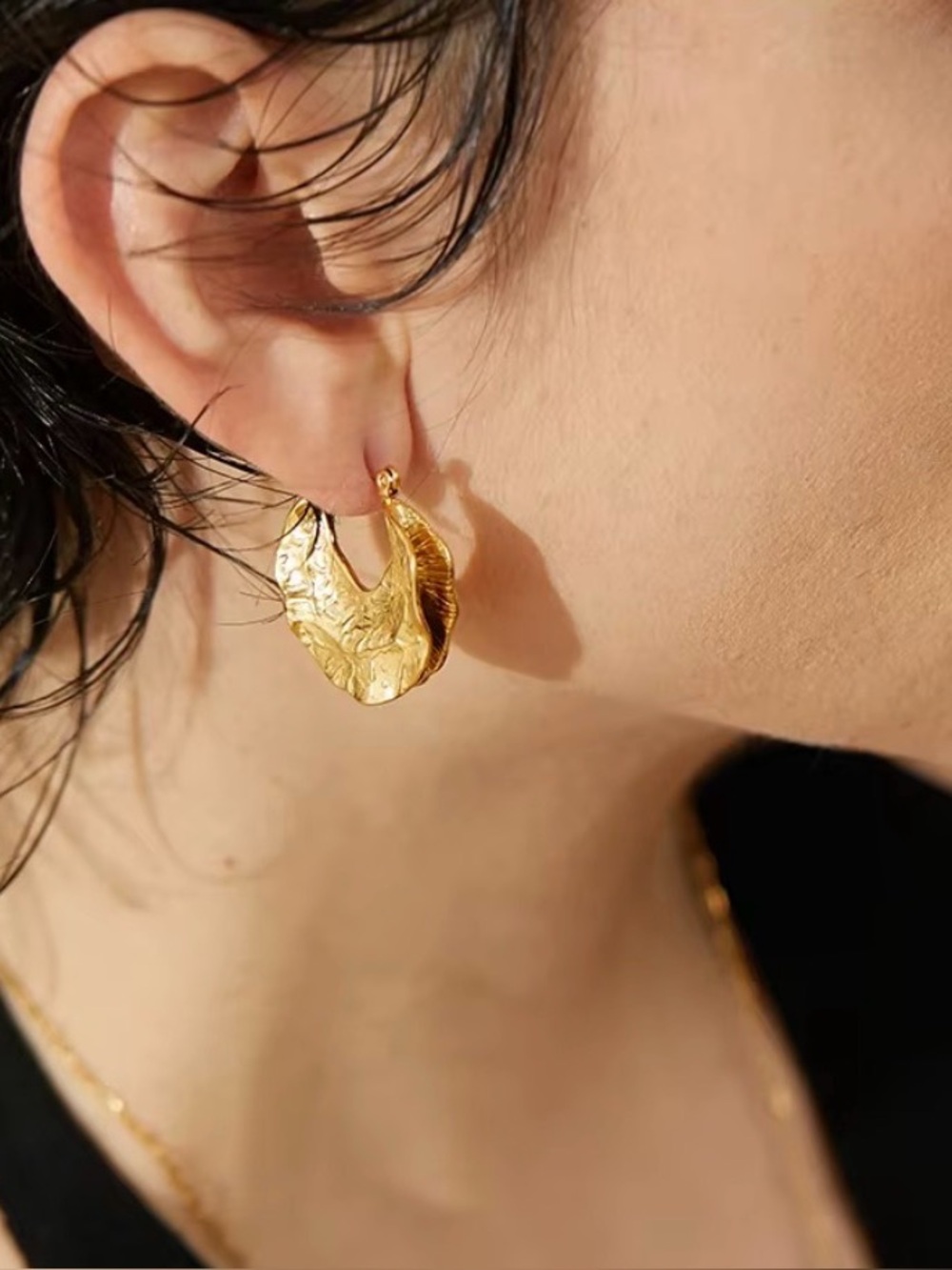 Brut Earrings Gold Molten Crumpled Metal AP29